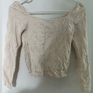 Off White Semi Crop Top Long Sleeve Shirt